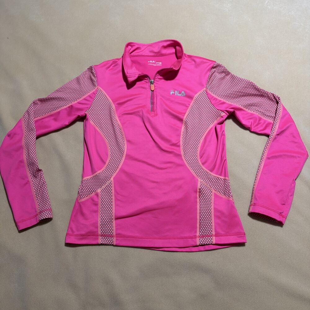 FILA Size Medium Sport Womens Running Jacket Hot Pink/Neon Pink 1/4 Zip w Pocket
